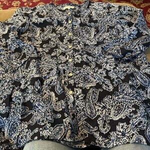 Jones New York Sport 100% linen Top Blue Floral Size XL Top (TD)